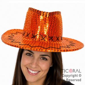 SOMBRERO COWBOY LENTEJUELA NARANJA